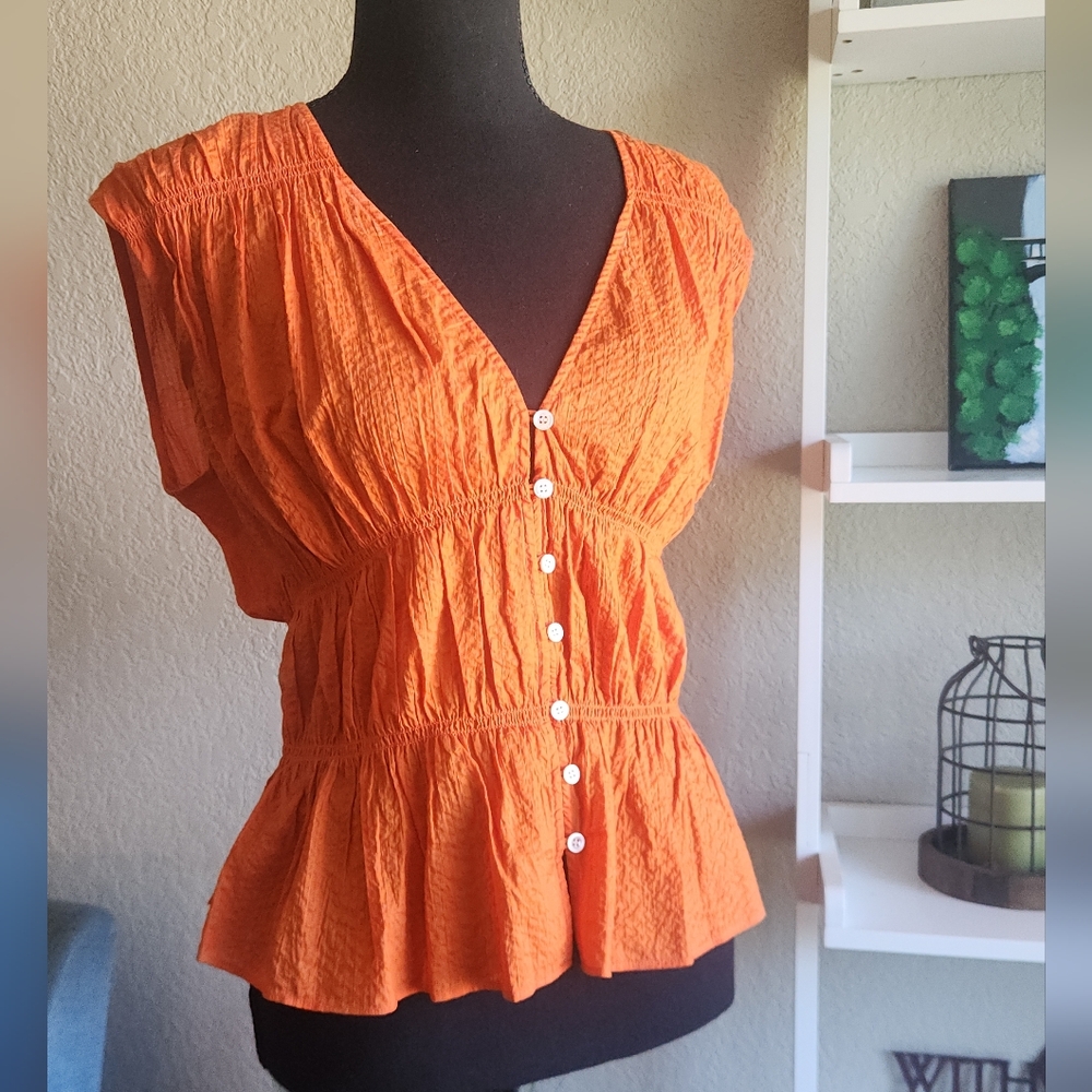 Frame Orange Sleeveless Button-Up Top Size M - image 4